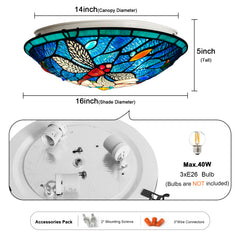 Tiffany Ceiling Lights, Stained Glass Ceiling Light 3-Lights 16 Inch Tiffany Flush Mount Ceiling Light for Bedroom Dining Living Room Entryway Foyer