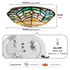 Tiffany Ceiling Lights, Stained Glass Ceiling Light 3-Lights 16 Inch Tiffany Flush Mount Ceiling Light for Bedroom Dining Living Room Entryway Foyer