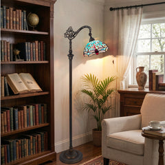 ARTZONE Antique Tiffany Floor Lamp Stained Glass Gooseneck Floor Lamp