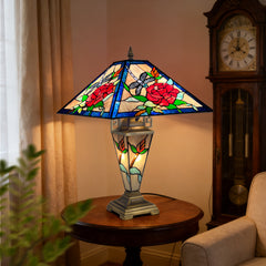 ARTZONE Tiffany Table Lamp with Nighlight [W16''xH24''], Tiffany Table Lights Antique Stained Glass Bedside Table Lamp for Bedside/Desk Reading/Living Room/Home Office/Bedroom