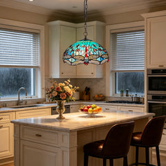 ARTZONE Antique Tiffany Pendant Light Fixture Stained Glass Hanging Lamp