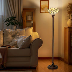 Thatyears Tiffany Torchiere Floor Lamps White Beads Style Stained Glass 12X12X69 Inches Antique Pole Standing Uplight Lamps Decor Living Room Bedroom Home Office