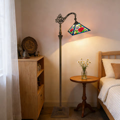 Tiffany Floor Lamp — Rose Stained Glass, Gooseneck Adjustable, W11" × H62"
