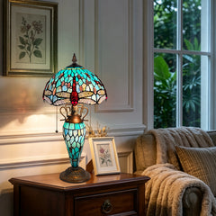 ARTZONE Tiffany Table Lamp with Nighlight Antique Stained Glass Table Lamp
