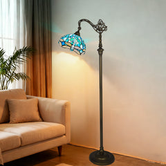Antique Tiffany Floor Lamp[11''W*62''H] Gooseneck Adjustable Stained Glass Floor Lamp Standing Reading Light for Living Room/Bedroom/Home Office/Study(Dragonfly)