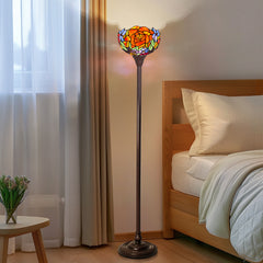 Capulina Tiffany Lamp Red Rose Stained Glass Torchiere Floor Lamp
