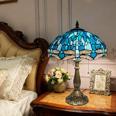 Tiffany Table Lamp[W16''xH24''], Tiffany Table Lights Antique Stained Glass Bedside Table Lamp for Bedside/Desk Reading/Living Room/Home Office/Bedroom(Dragonfly)
