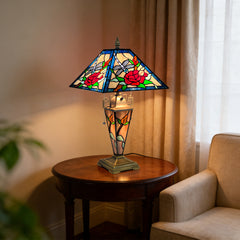 ARTZONE Tiffany Table Lamp with Nighlight [W12''xH24''], Tiffany Table Lights Antique Stained Glass Bedside Table Lamp for Bedside/Desk Reading/Living Room/Home Office/Bedroom