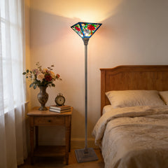 ARTZONE Tiffany Torchiere Floor Lamp,Handcrafted Stained Glass Lamp Shade,Antique Style Standing Corner Light for Living Room and Bedroom