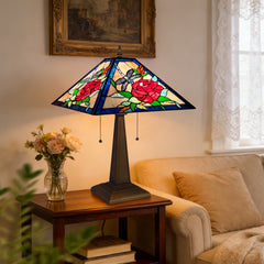 ARTZONE Tiffany Table Lamp[W16''xH24''], Tiffany Table Lights Antique Stained Glass Bedside Table Lamp for Bedside/Desk Reading/Living Room/Home Office/Bedroom