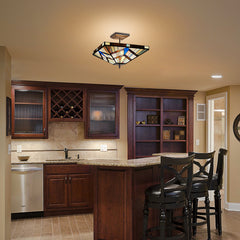 Capulina Tiffany Lamp Cream Amber Stained Glass Ceiling Light 2-Light