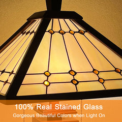 Capulina Tiffany Lamp Mission Cream Stained Glass Table Lamp 3-Light