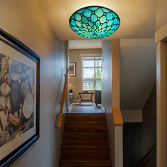 Tiffany Ceiling Lights, Stained Glass Ceiling Light 2-Lights 12 Inch Tiffany Flush Mount Ceiling Light for Bedroom Dining Living Room Entryway Foyer(Blue)