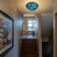 Tiffany Ceiling Lights, Stained Glass Ceiling Light 2-Lights 12 Inch Tiffany Flush Mount Ceiling Light for Bedroom Dining Living Room Entryway Foyer