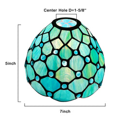 Capulina Tiffany Lamp Shade 7 Inches Wide Accessories Replacement Seagrass Blue Beads Style Stained Glass Lampshade for Hanging Lamp Pendant Light Chandelier Wall Sconces Accent Lamp