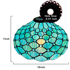 Capulina Tiffany Lamp Shade 16 Inches Wide Accessories Replacement Seagrass Blue Beads Style Stained Glass Lampshade for Table Lamp Floor Lamp
