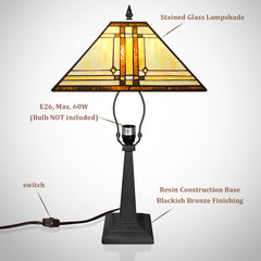 Capulina Tiffany Lamp Stained Glass Table Lamp 12x12x19 Inches Cream Color Tiffany Style Desk Reading Lamp Decor for Home Office Bedroom Living Room