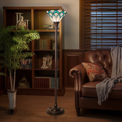 Capulina Tiffany Lamp Cream Green Stained Glass Torchiere Floor Lamp