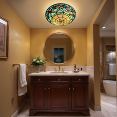 Tiffany Ceiling Lights, Stained Glass Ceiling Light 2-Lights 12 Inch Tiffany Flush Mount Ceiling Light for Bedroom Dining Living Room Entryway Foyer