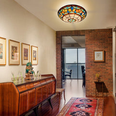 Tiffany Ceiling Lights, Stained Glass Ceiling Light 3-Lights 16 Inch Tiffany Flush Mount Ceiling Light for Bedroom Dining Living Room Entryway Foyer