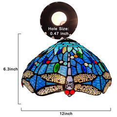 Capulina  Tiffany Lamp Shade 12 Inches Wide Accessories Replacement Blue Dragonfly Style Stained Glass Lampshade for Table Lamp