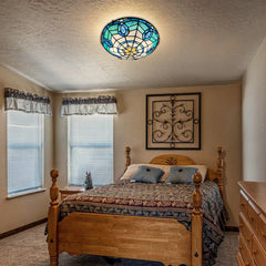 Tiffany Ceiling Lights, Stained Glass Ceiling Light 2-Lights 12 Inch Tiffany Flush Mount Ceiling Light for Bedroom Dining Living Room Entryway Foyer