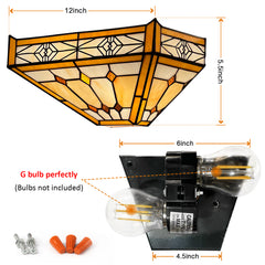Capulina Tiffany Lamp Cream Brown Stained Glass Wall Sconce 2-Light