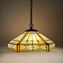 Capulina Tiffany Lamp Cream Hexagon Stained Glass Pendant Light 2-Light