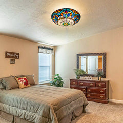Tiffany Ceiling Lights, Stained Glass Ceiling Light 3-Lights 16 Inch Tiffany Flush Mount Ceiling Light for Bedroom Dining Living Room Entryway Foyer