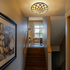 Tiffany Ceiling Lights, Stained Glass Ceiling Light 2-Lights 12 Inch Tiffany Flush Mount Ceiling Light for Bedroom Dining Living Room Entryway Foyer