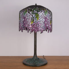 Thatyears Pink Wisteria Tiffany Style Table Lamp – Handcrafted Stained Glass Decorative Lamp for Living Room, Bedroom, Home Office