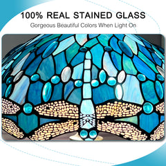 Tiffany Table Lamp[W16''xH24''], Tiffany Table Lights Antique Stained Glass Bedside Table Lamp for Bedside/Desk Reading/Living Room/Home Office/Bedroom(Dragonfly)
