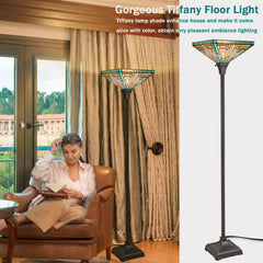 Capulina Tiffany Lamp Amber Green Stained Glass Torchiere Floor Lamp
