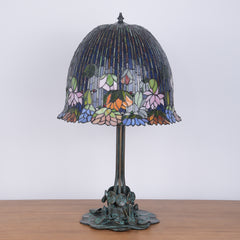 Thatyears Tiffany Style Lotus Stained Glass Table Lamp – Handcrafted Dome Shade with Bronze Lotus Leaf Base