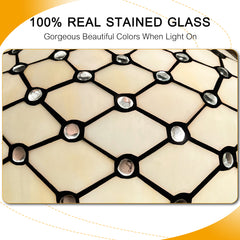 Capulina Tiffany Lamp Beige Beads Stained Glass Table Lamp 2-Light