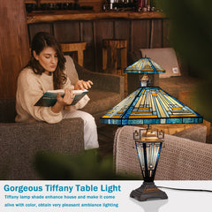 Capulina Tiffany Lamp Blue Amber Stained Glass Table Lamp 3-Light