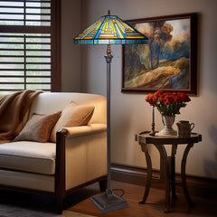 Capulina Tiffany Lamp Blue Amber Stained Glass Floor Lamp 2-Light