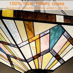 Capulina Tiffany Lamp Cream Amber Stained Glass Ceiling Light 3-Light
