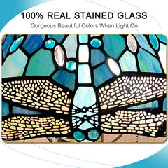 Tiffany Table Lamp with Nighlight [W12''xH24''], Tiffany Table Lights Antique Stained Glass Bedside Table Lamp for Bedside/Desk Reading/Living Room/Home Office/Bedroom(Dragonfly)