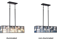 ARTZONE Tiffany Pendant Light Fixture[3 Lights][24''Wide*Adjustable Height] Stained Glass Tiffany Hanging Chandelier for Kitchen Island Dining Room(Blue)