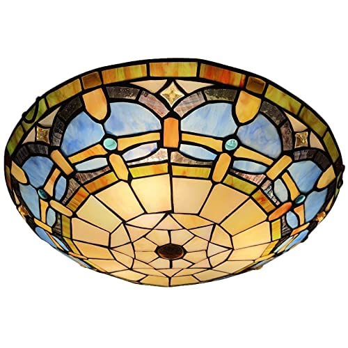ARTZONE Tiffany Ceiling Lights, Stained Glass Ceiling Light 3-Lights 16 Inch Tiffany Flush Mount Ceiling Light 