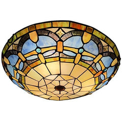 ARTZONE Tiffany Ceiling Lights, Stained Glass Ceiling Light 3-Lights 16 Inch Tiffany Flush Mount Ceiling Light 