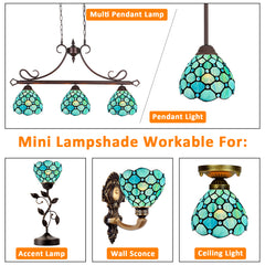 Capulina Tiffany Lamp Shade 7 Inches Wide Accessories Replacement Seagrass Blue Beads Style Stained Glass Lampshade for Hanging Lamp Pendant Light Chandelier Wall Sconces Accent Lamp