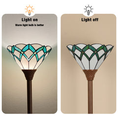Capulina Tiffany Lamp Cream Green Stained Glass Torchiere Floor Lamp