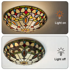 Tiffany Ceiling Lights, Stained Glass Ceiling Light 3-Lights 16 Inch Tiffany Flush Mount Ceiling Light for Bedroom Dining Living Room Entryway Foyer