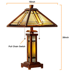 Capulina Tiffany Lamp Wooden Base Cream Stained Glass Table Lamp 3-Light