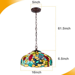 Capulina Tiffany Lamp Grape Orange Stained Glass Pendant Light 2-Light