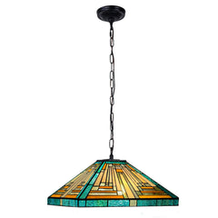 ARTZONE Tiffany Pendant Light Fixture[16''Wide*Adjustable Height] Antique Stained Glass Hanging Chandelier Tiffany Pendant Light for Kitchen Island Dining Room(Amber Green)