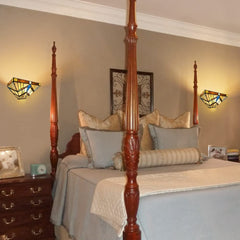 Capulina Tiffany Lamp Stained Glass Wall Sconces 2-Light 12 Inches Wide Cream Amber Vintage Tiffany Style Wall Lights Decor for Hallway Stairway Bedroom Bathroom Cinema