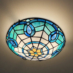 Tiffany Ceiling Lights, Stained Glass Ceiling Light 2-Lights 12 Inch Tiffany Flush Mount Ceiling Light for Bedroom Dining Living Room Entryway Foyer